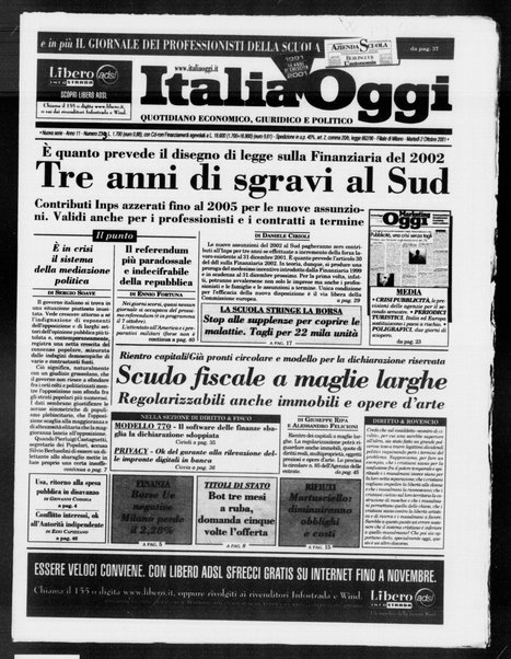 Italia oggi : quotidiano di economia finanza e politica